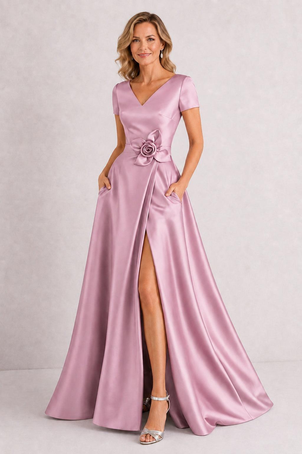 A-Line Floor Length Satin Mother of the Bride Dress CM0471 - Dusty Rose - COCOMELODY